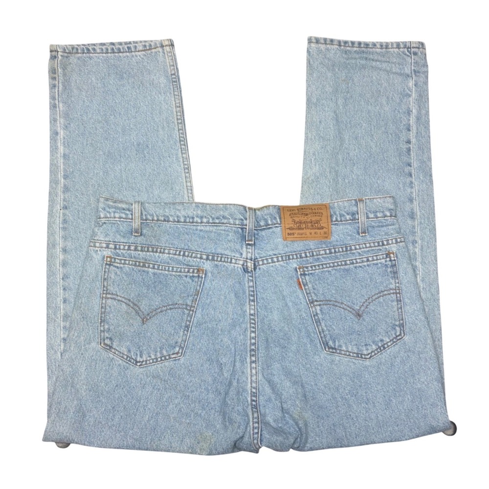 Levis 505 Regular Fit Straight Leg Orange Tab Light Wash Jeans Mens 40x30 40505